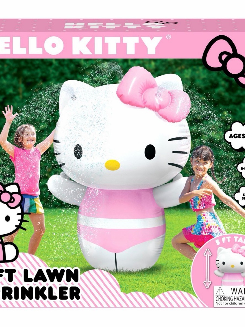 Large 5 foot Hello Kitty Pink & White Inflatable Lawn Sprinkler Outdoor Fun